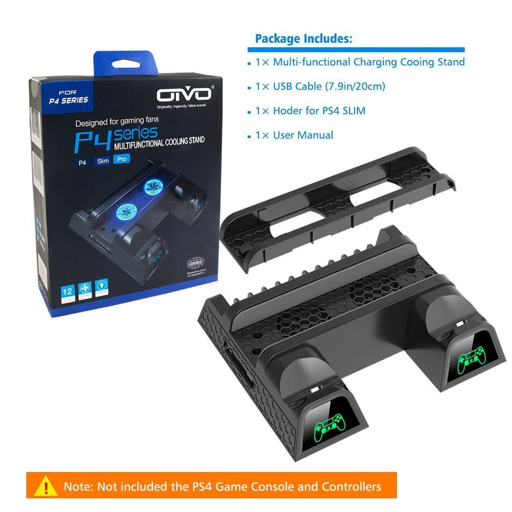 OIVO PS4/PS4 Slim/PS4 Pro Dual Controller Charger Console Vertical Cooling  Stand Charging Station LED Fan For SONY Playstation [AU]